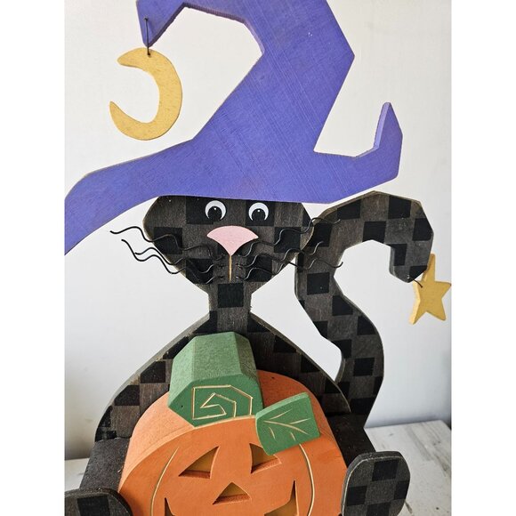 vintage Terrys village vintage wooden cat 28" Halloween prop light up pumpkin la - Picture 11 of 12